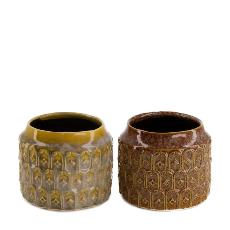 Planter ceramic Ø13x10.5cm Brown/Yellow mix