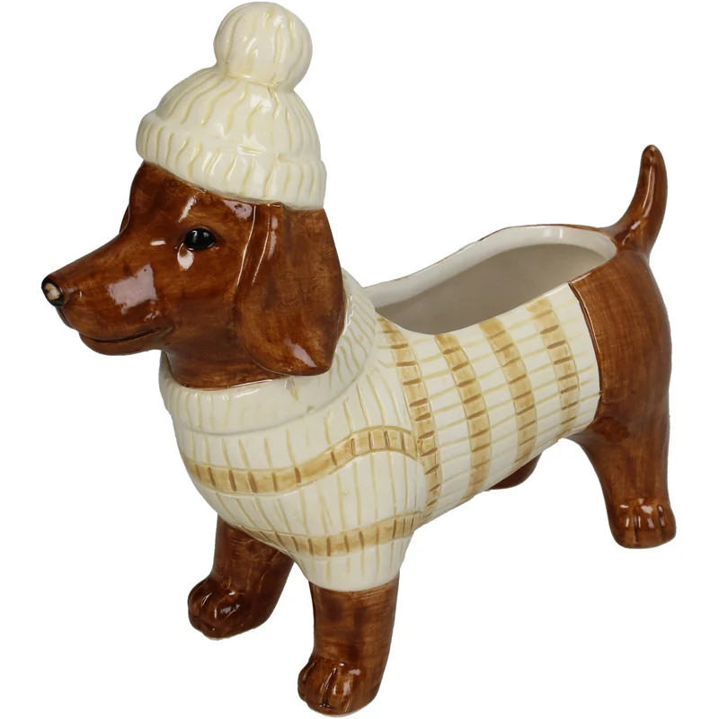 Planter Dachshund Dolomite Brown 19.5x7,2x17cm
