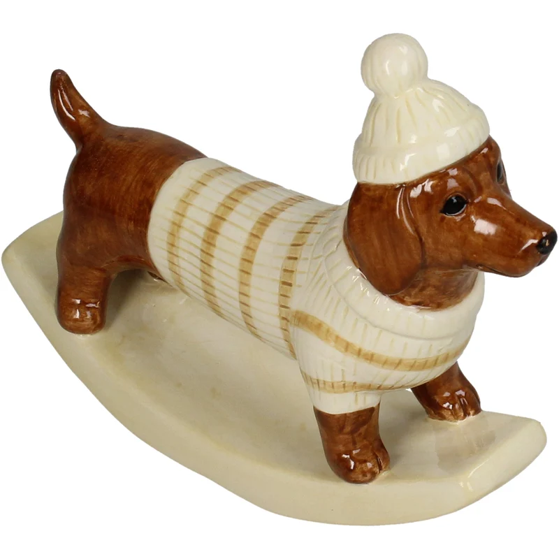 Ornament Rocking Dachshund Dolomite Brown 17x5.5x14cm