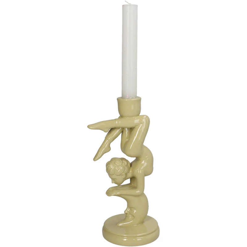 Candle Stick Acrobatic Lady Polyresin Ivory 10.7x8.9x21.5cm