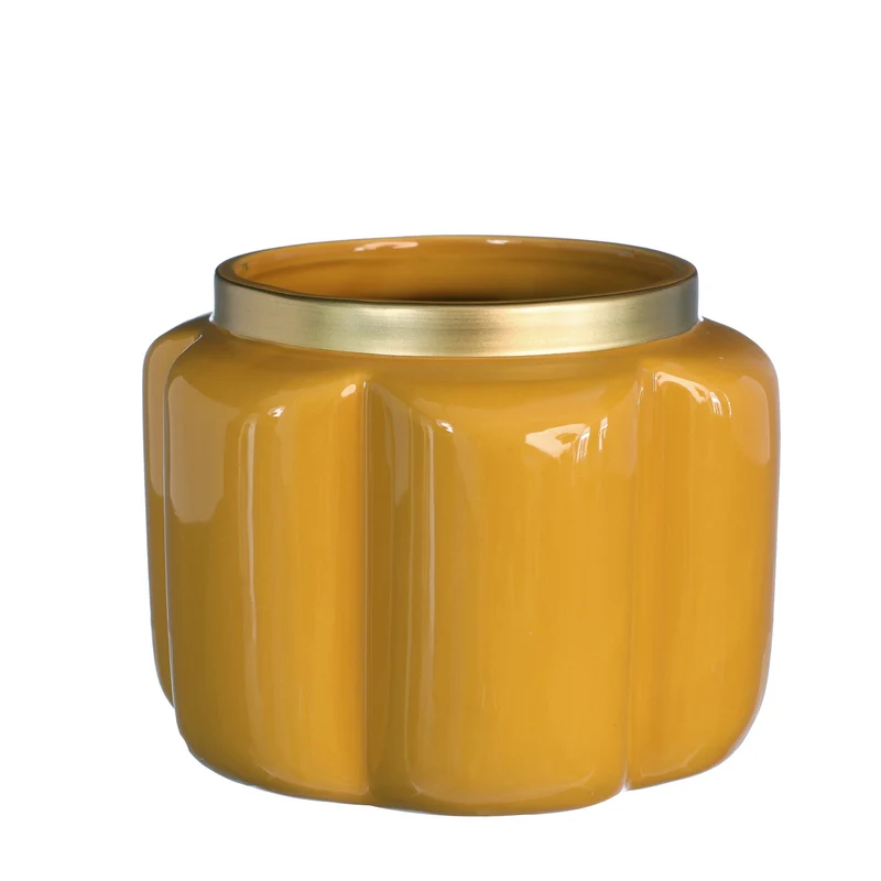 Pouff pot aardewerk Ø15,8 h.12 cm mosterd