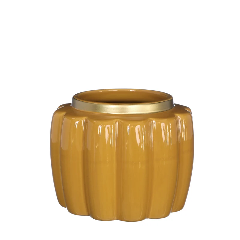 Pouff pot aardewerk Ø12,6 h.9,7 cm mosterd