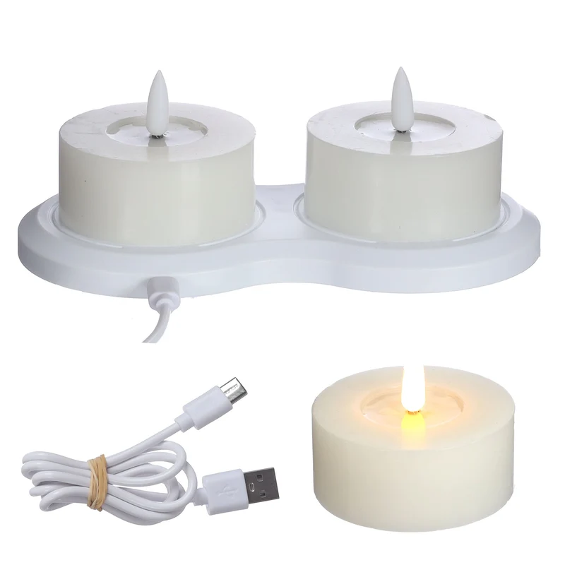 Led oplaadbare jumbo theelicht wax set 2 w.USBc-kabel