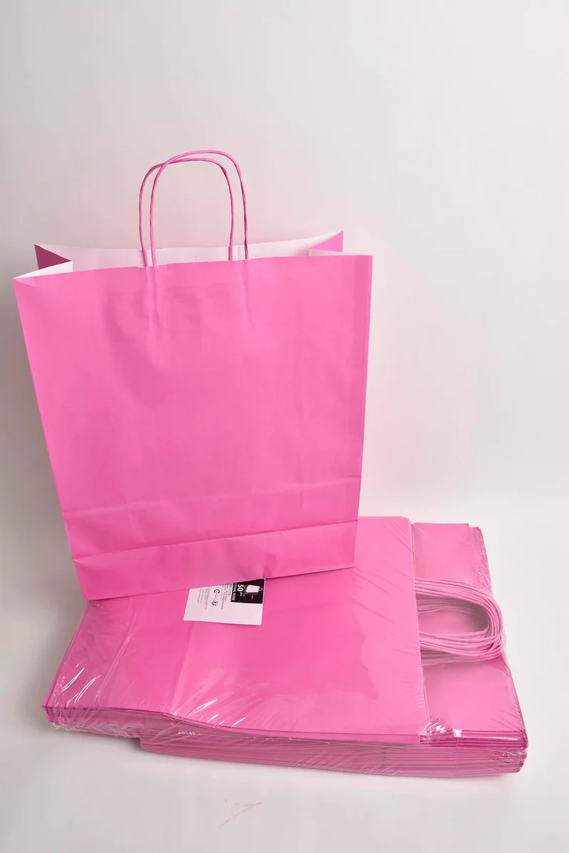 Draagtas Fuchsia kraft 35+14x40cm a 50 stuks gedraaid handv.