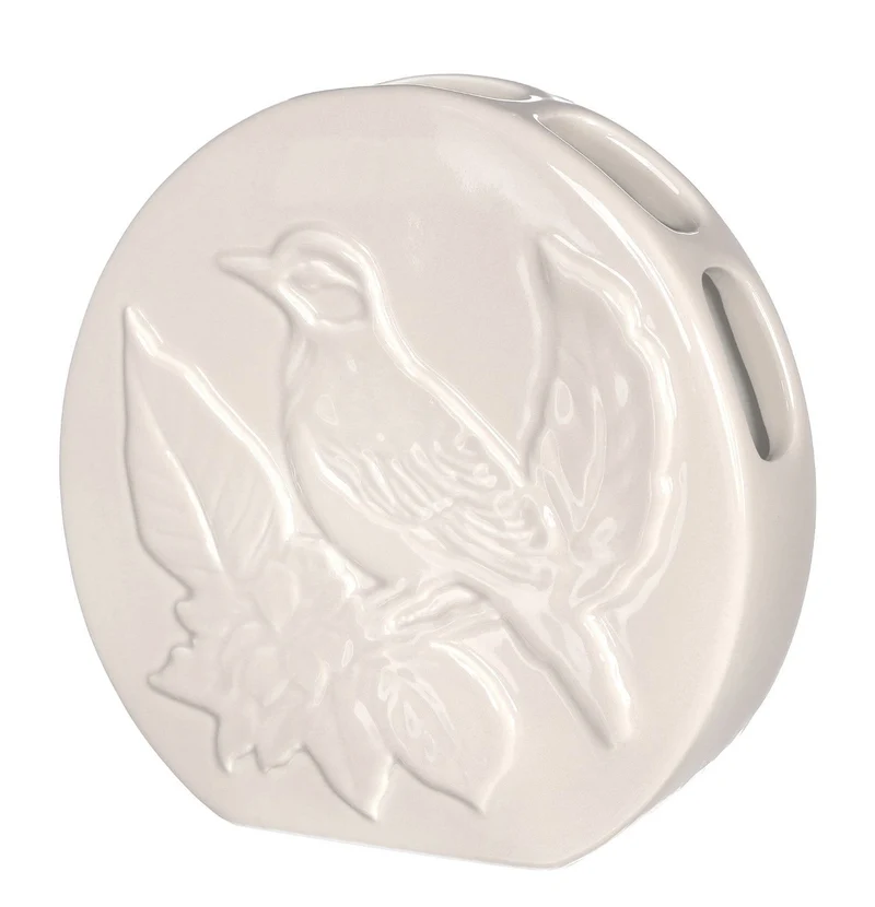 Vaas Bird aardewerk Ø6 h.20 l.20 cm creme