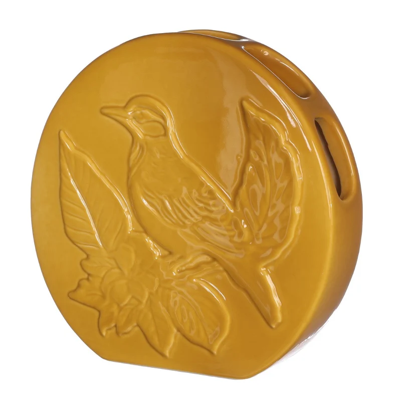 Vaas Bird aardewerk Ø6 h.20 l.20 cm mosterd
