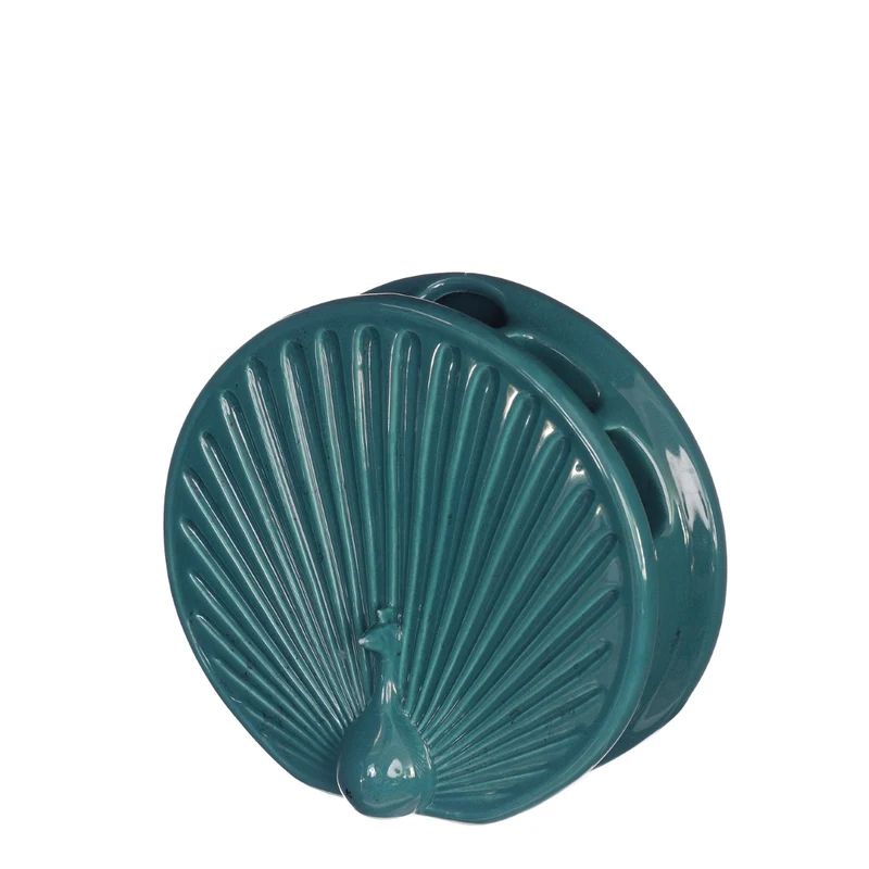 Vaas Peacock aardewerk Ø6,5 l.15 h.13,6 cm petrol