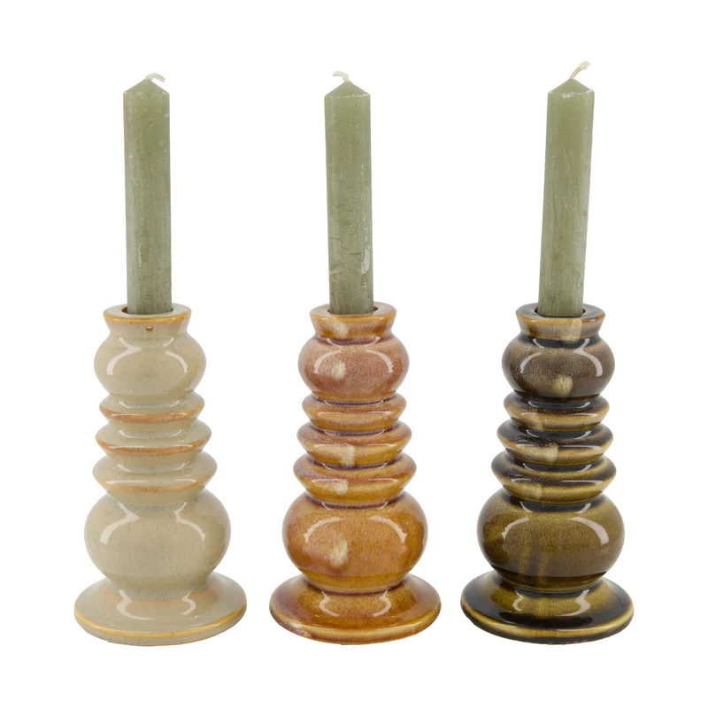Dinnercandle holder ceramic 9x9x16cm 3 mixed