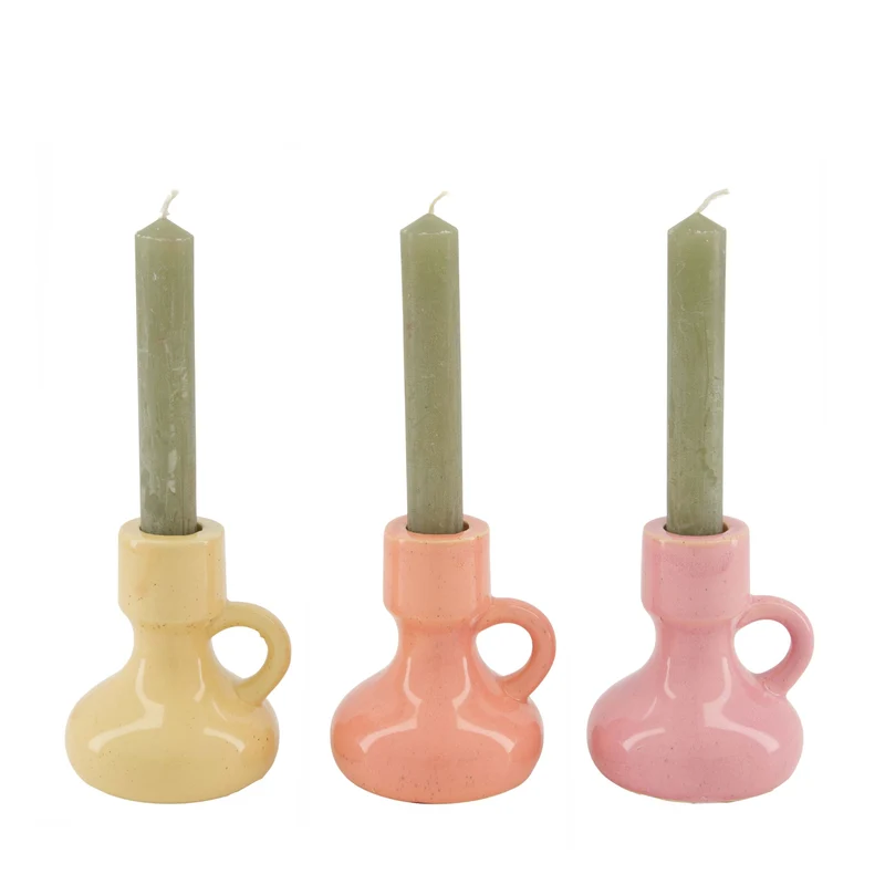 Dinnercandle holder ceramic 8.5x8.5x10cm 3 Mixed