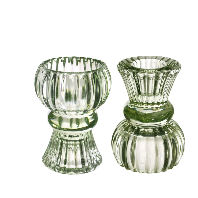Duo candle holder Nora Ø6 x h.8 cm soft green