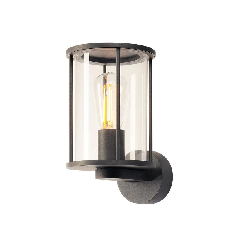 Outdoor Lanterne Wandleuchte rund Anthrazit klares Glas