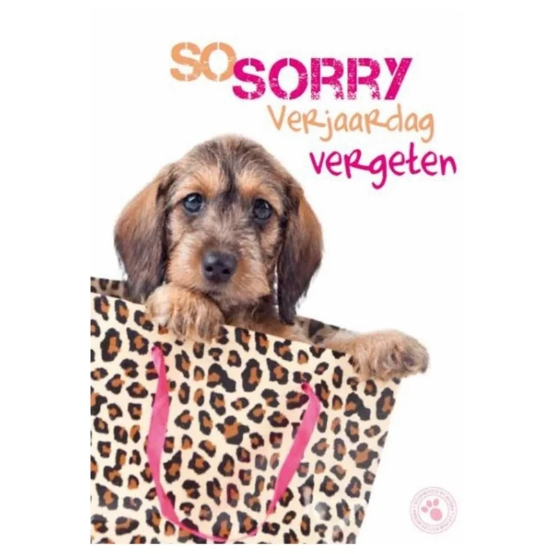Sorry verjaardag vergeten wenskaart hond, binnenkant blanco