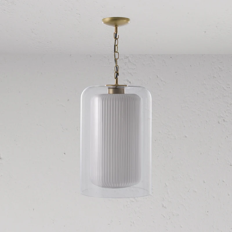 Windsor Large Pendant Light Opal Glass - Antique Brass