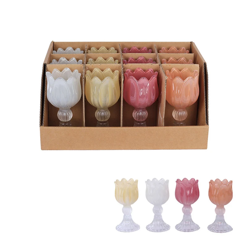 Tealight Holder Tulip 4 assorted H15cm