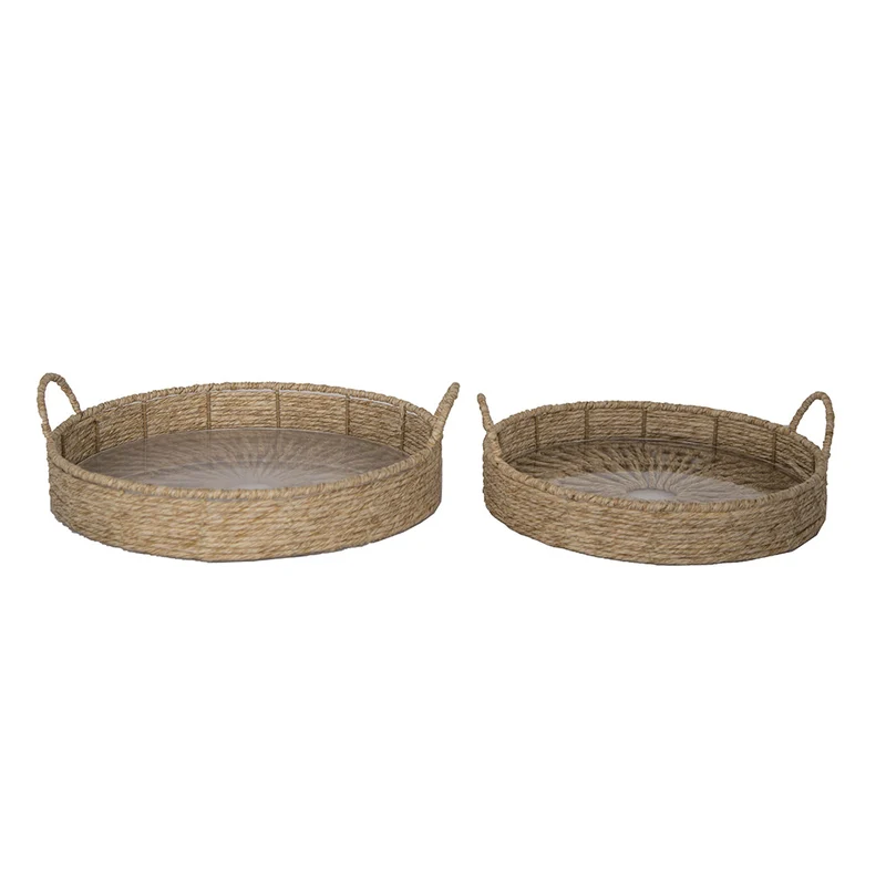 Set/2 Tray w/Acrylic Plate Chalki D38 H7cm Natural