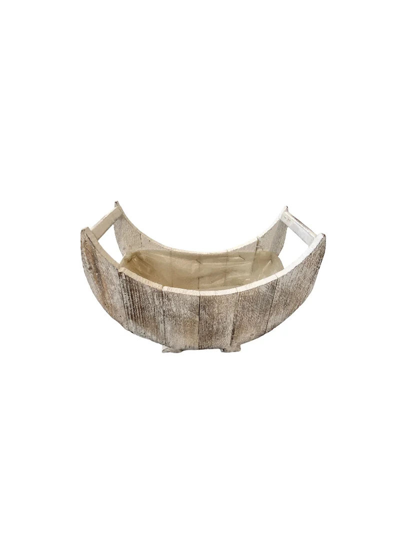 Houten planter Maan oud-wit met handvaten 27x12x11cm