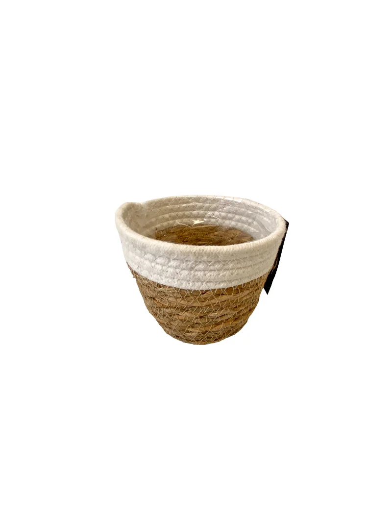 Mand zeegras/textiel naturel-wit D14 H12cm