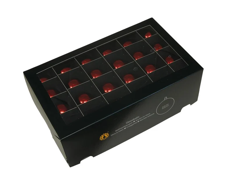 w/b. 48 glassballs/cap red shiny 40 mm