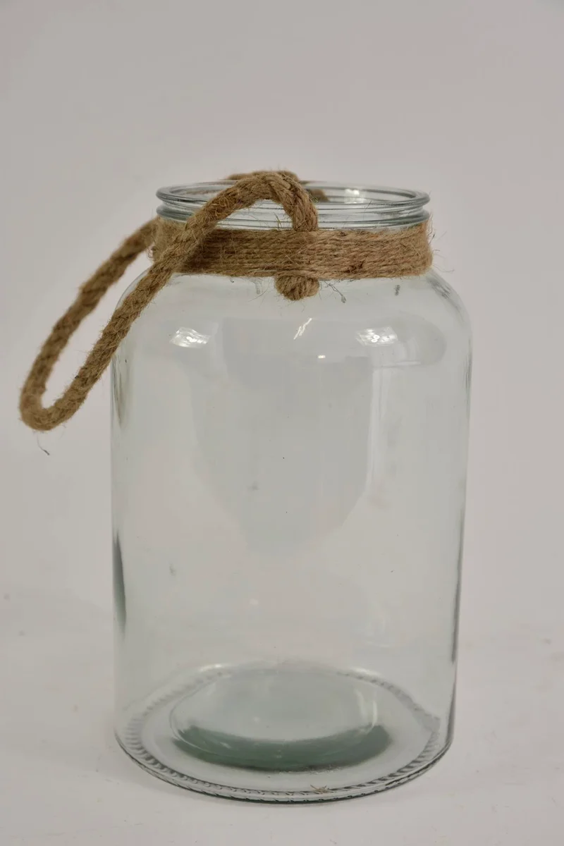 Glasbus ''Quinty'' met jute touw D15,7 H25,5cm Helder