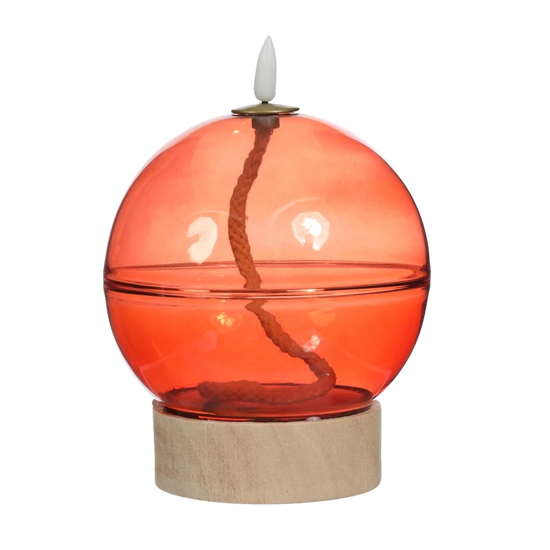 Led olielamp glas h16,5 Ø12 cm mahonie met timer