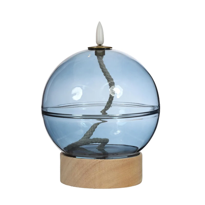 Led olielamp glas h16,5 Ø12 cm donkerblauw met timer