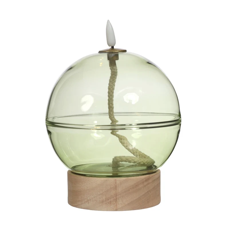 Led olielamp glas h16,5 Ø12 cm lichtgroen met timer