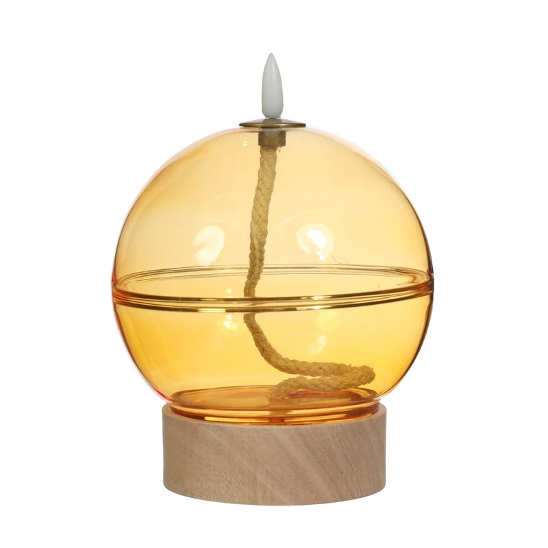 Led olielamp glas h16,5 Ø12 cm oker met timer