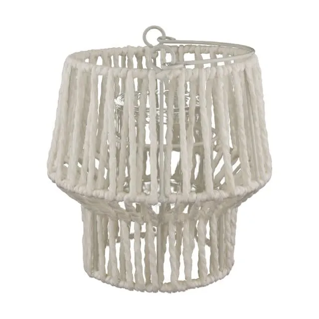 Lantern paper rope nature with glass 18.5x18.5x19.5cm White