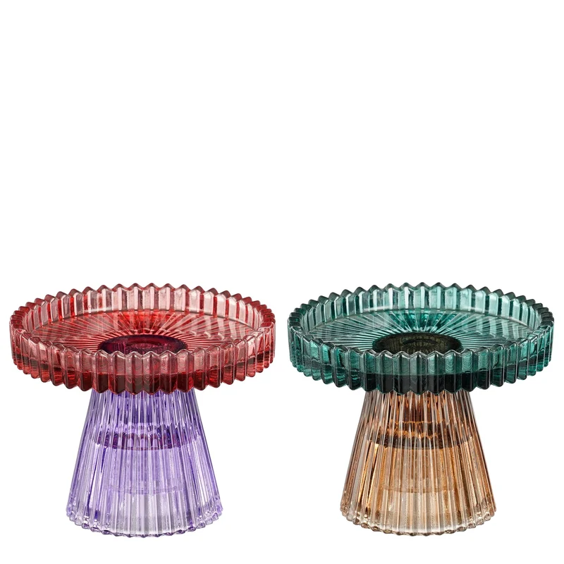 Kandelaar groen paars 2 assorti - h7,5xd10cm