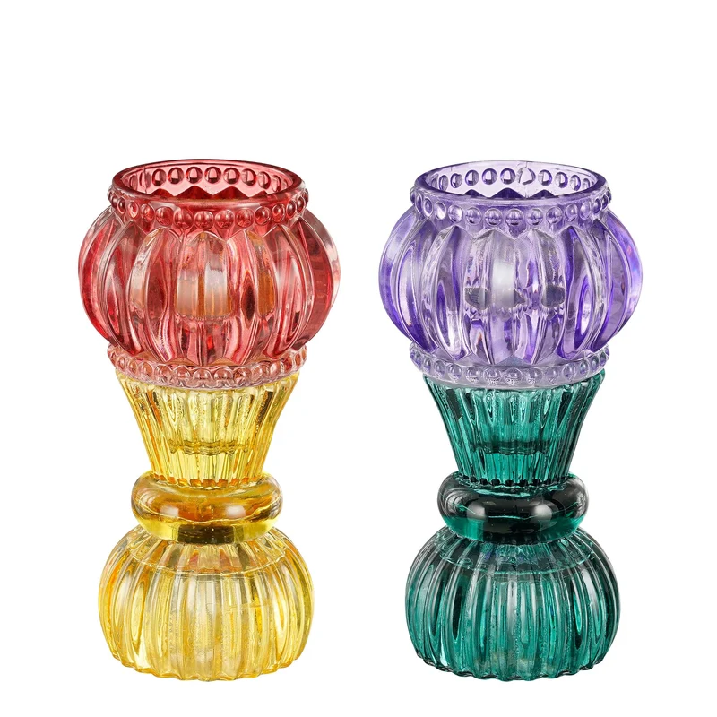 Kandelaar groen geel 2 assorti - h13xd7cm