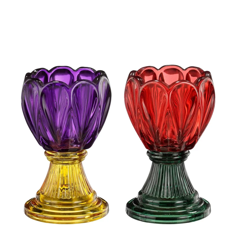 Kandelaar bloem paars rood 2 assorti - h12xd7,5cm