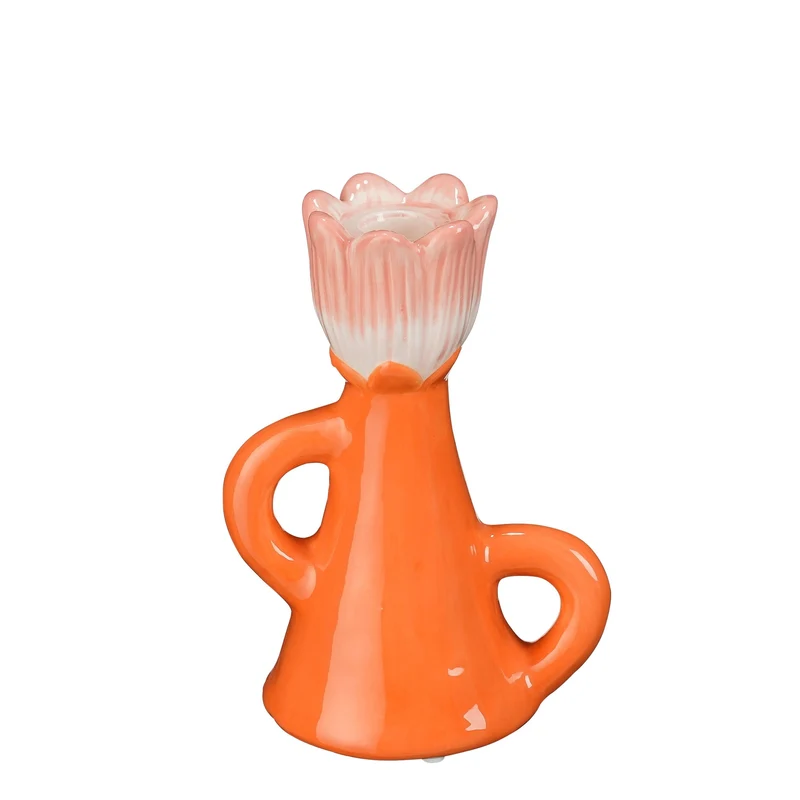 Kandelaar bloem oranje - l13xb9xh18cm
