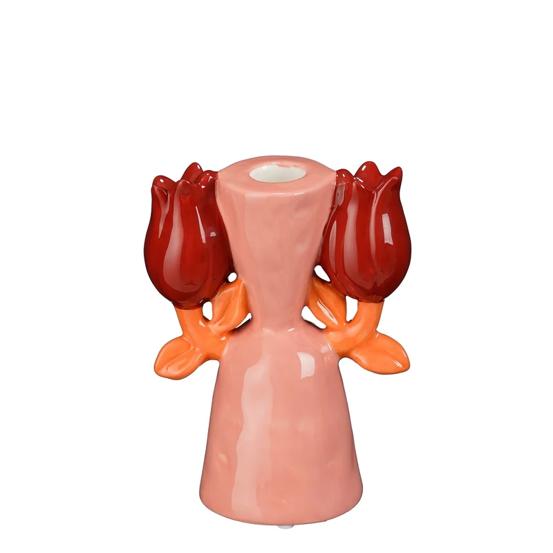 Kandelaar bloem roze - l11,5xb7,5xh15,5cm
