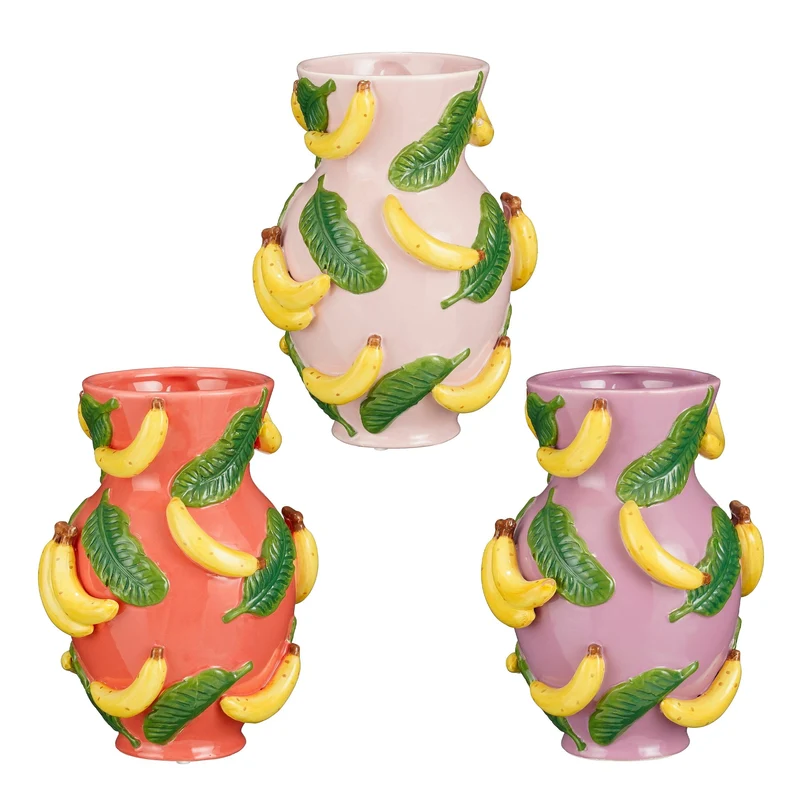 Vaas banaan paars roze oranje 3 assorti - h22xd16cm