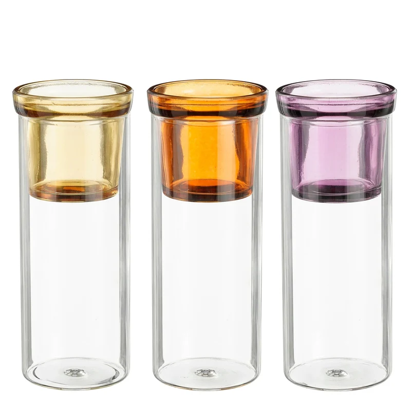 Theelicht houder paars geel oranje 3 assorti - h17xd7cm