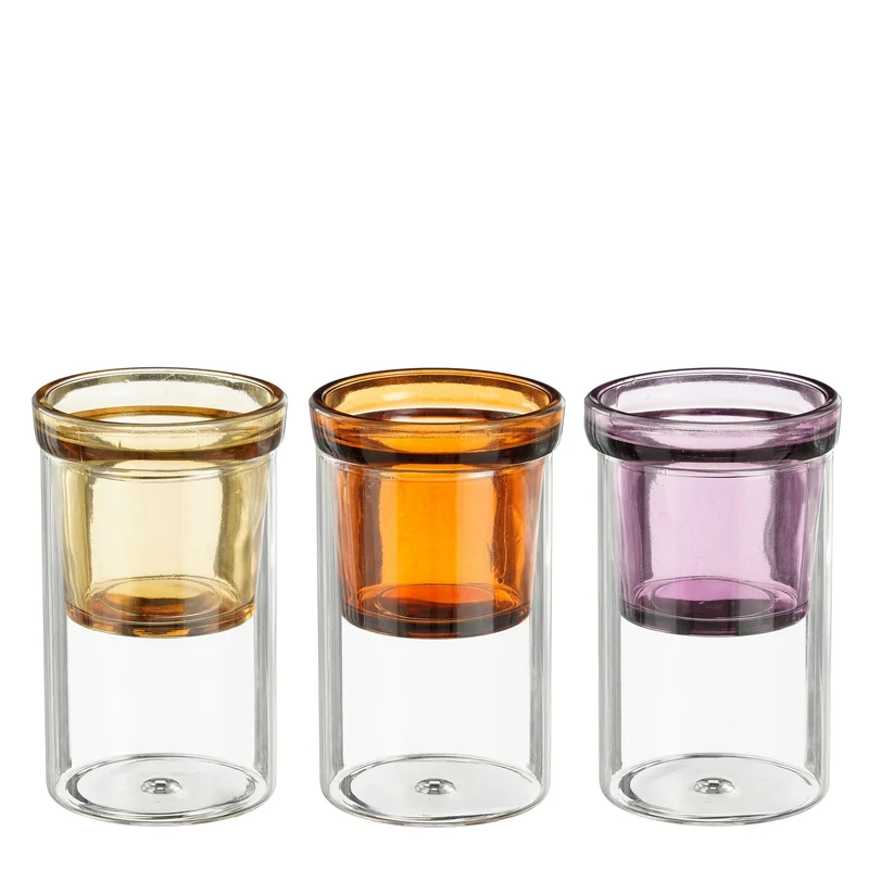 Theelicht houder paars geel oranje 3 assorti - h13,5xd7cm
