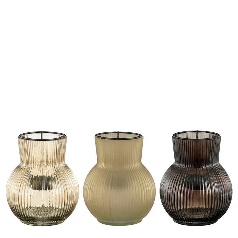 Theelicht houder l.bruin zwart 3 assorti - h13xd11cm