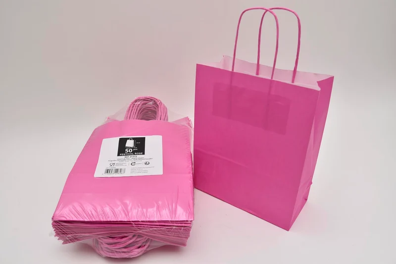 Draagtas fuchsia kraft 18+8x22cm a 50 stuks gedraaid handvat