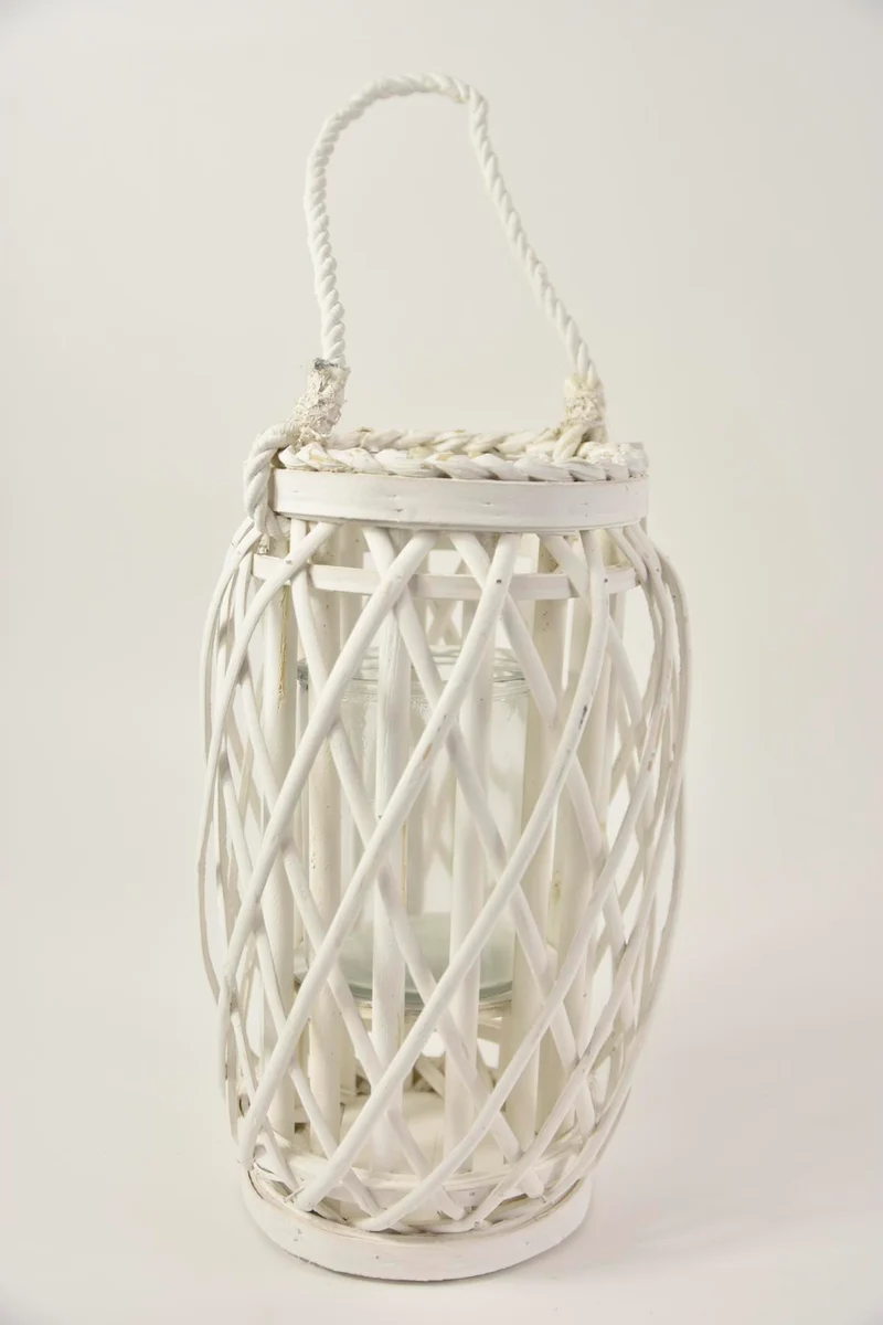 Lantaarn Dave willow met hengsel wit D18 H30/50cm