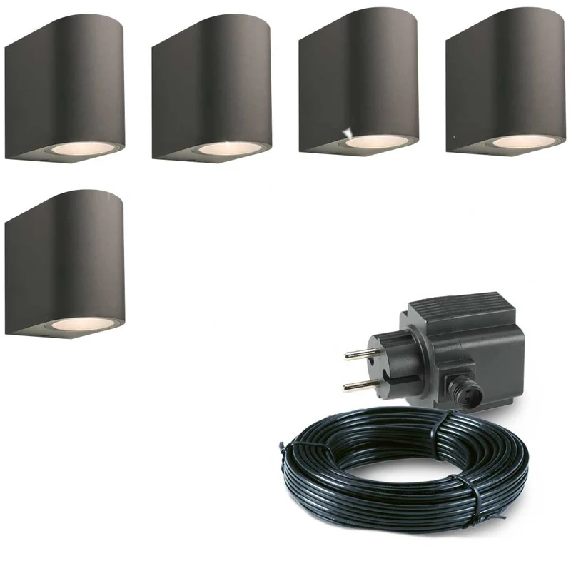 5x LED wand spot - 78mm - 4 Watt - Zwart - complete set