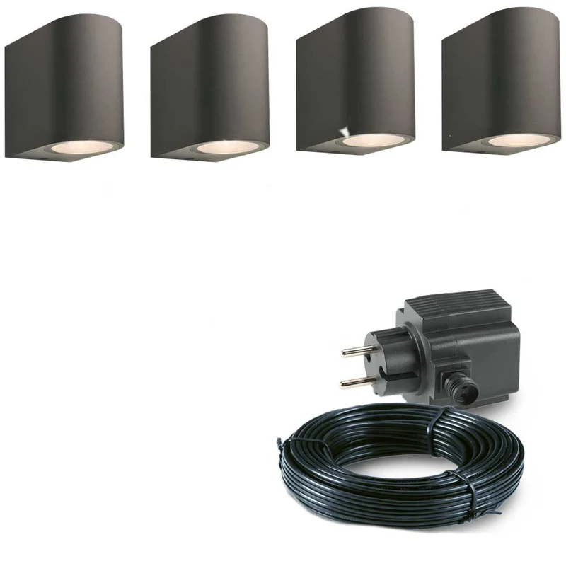 4x LED wand spot - 78mm - 4 Watt - Zwart - complete set