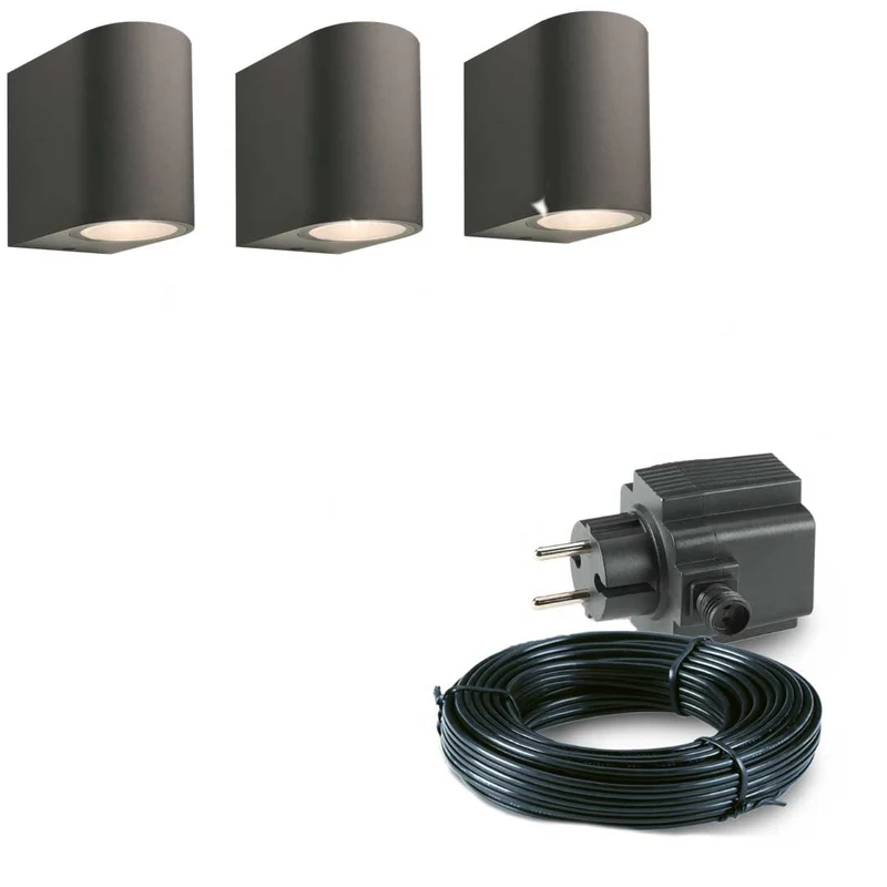 3x LED wand spot - 78mm - 4 Watt - Zwart - complete set