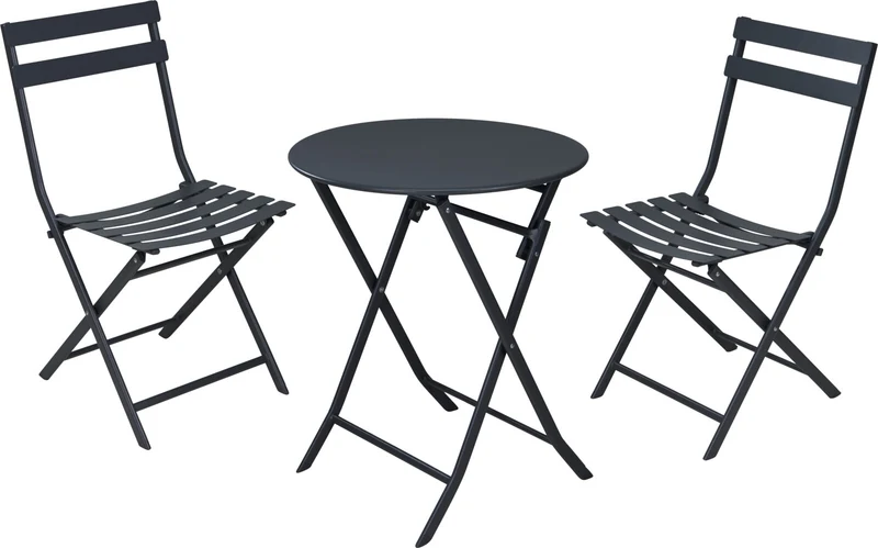 BISTROSET 2 STOELEN 50x42x81CM + 1 TAFEL D60 H71CM DONKER GRIJS METAAL