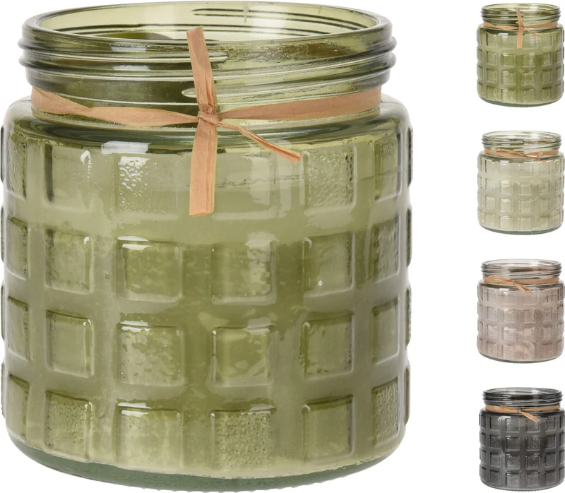 CITRONELLA KAARS IN GLAZEN POT D11,2 H12CM 4 ASSORTIE GROEN/LICHT GROEN/BEIGE/GREY