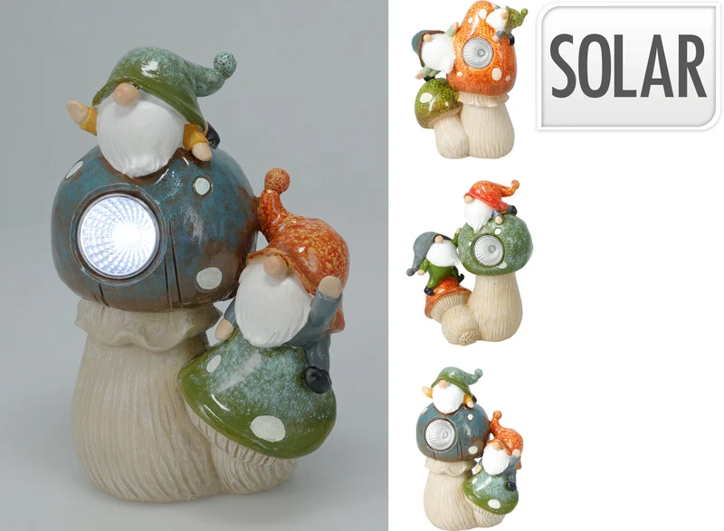 GNOME POLYESTER OP PADDENSTOEL 15x9,2x18,8CM 3 ASSORTIE