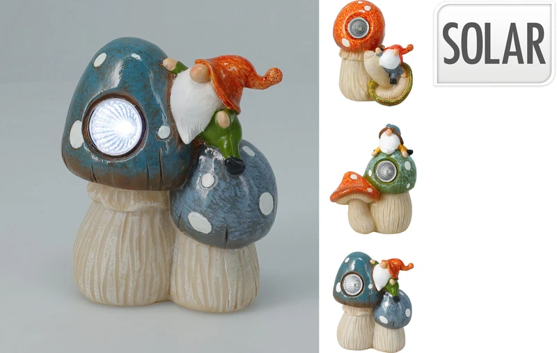 GNOME POLYESTER OP PADDENSTOEL 13,5x10x6CM 3 ASSORTIE