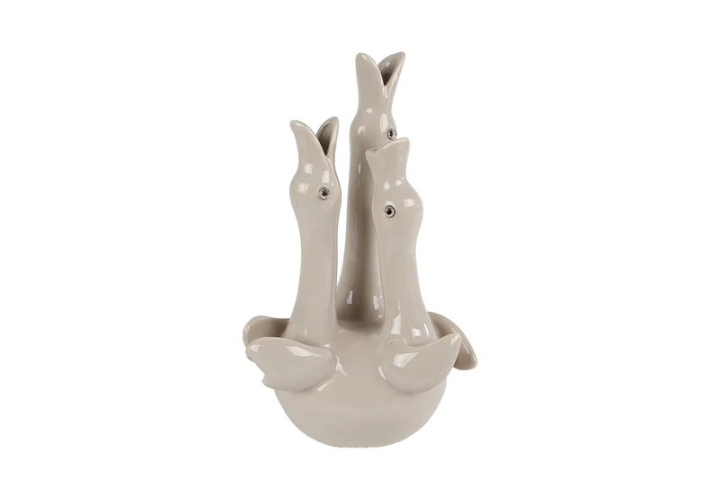Vaas "Three Swan" taupe aardewerk 15,5x13x27,5cm