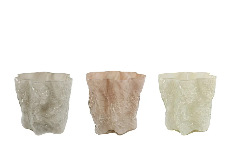 Vaas "Katy" beige/grijs/bruin 3 assortie glass 16x13x15cm