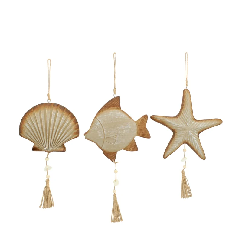 Hanger fish, shell, starfish mdf 16x2.2x15cm 3 assorti Natur