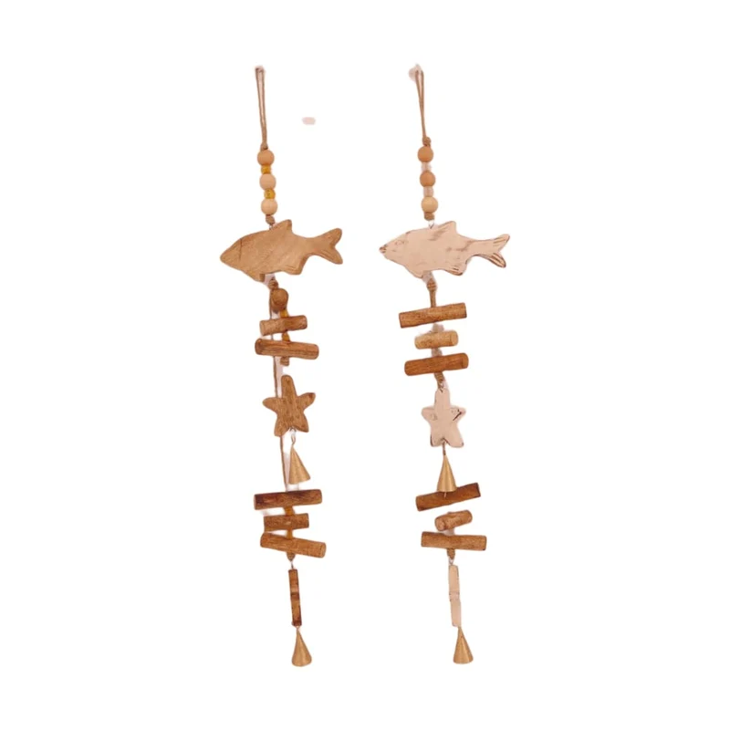 Garland fish mango wood 70x6x1.5cm 2 assorti White/Natural